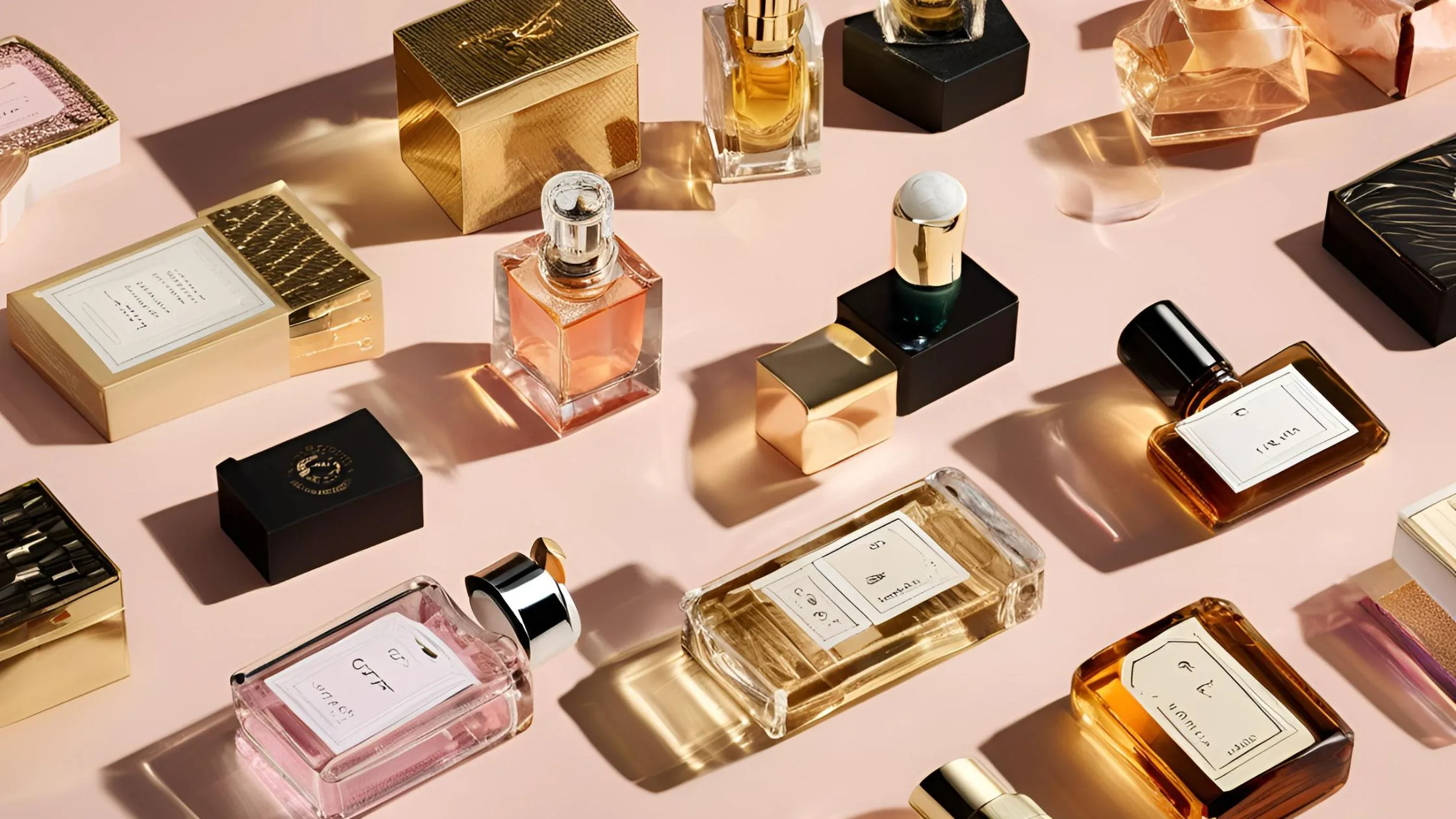 Flat Lay of Luxury Perfume Bottles